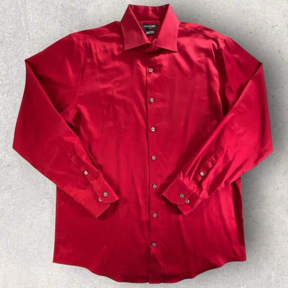 Kenneth Cole Reaction Men's Dress Shirt Size 16x34/35 Regular Fit Red 100% Cotto - Picture 1 of 10